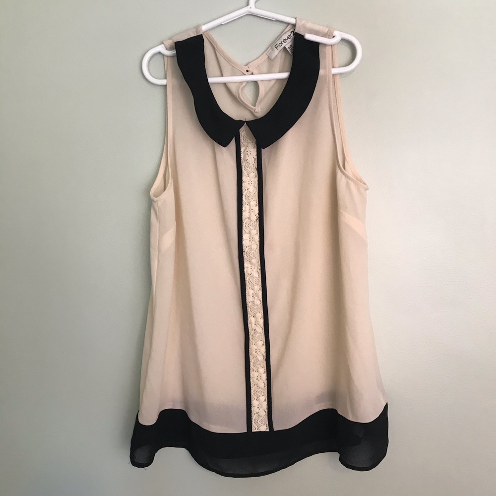 Sleeveless Cream And Black Blouse
